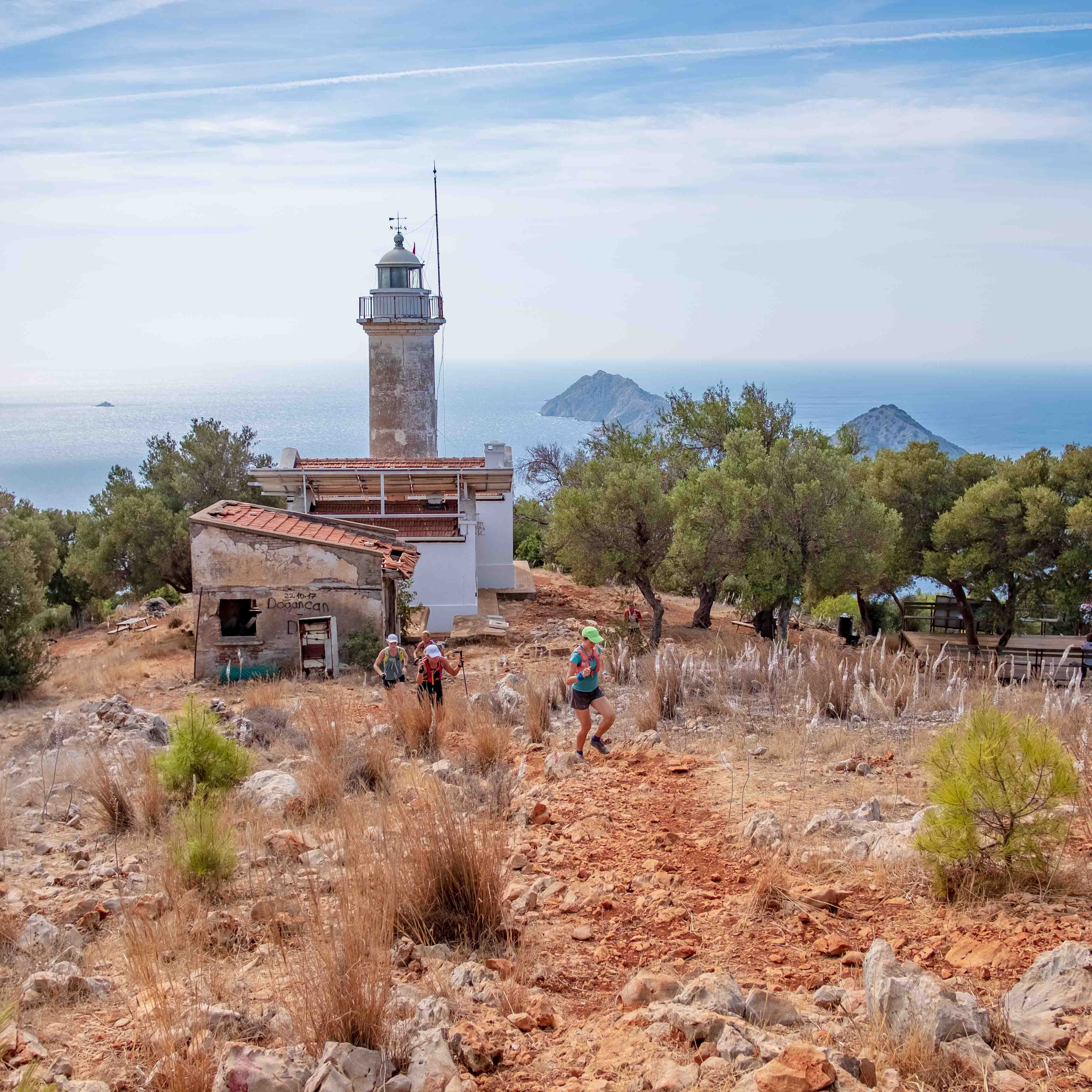 Hikers walking up the Gelidonya Lighthouse on Lycian Way